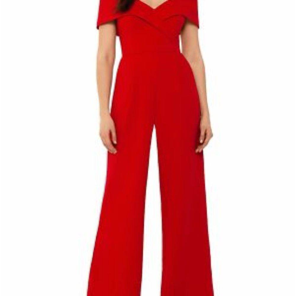 Xscape Red Off-Shoulder Wide-Leg Jumpsuit